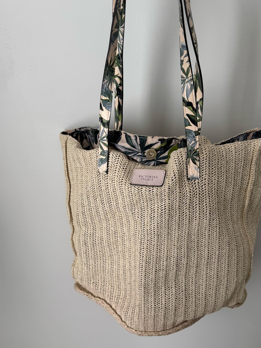 Victoria's Secret Natural Straw Tote with Floral-Print Handles - Picture 2 of 7